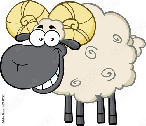 Smiling Black Head Ram Sheep Cartoon Mascot Character