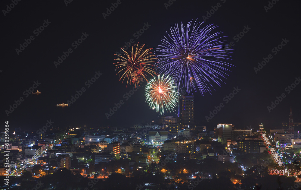Firework of HuaHin Countdown on new year's eve, Thailand Firework of HuaHin Countdown on new year's eve, Thailand