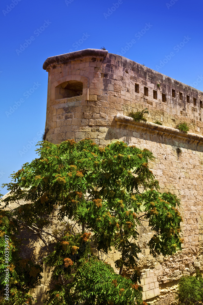 Walls of the old fort in Valletta, Malta.