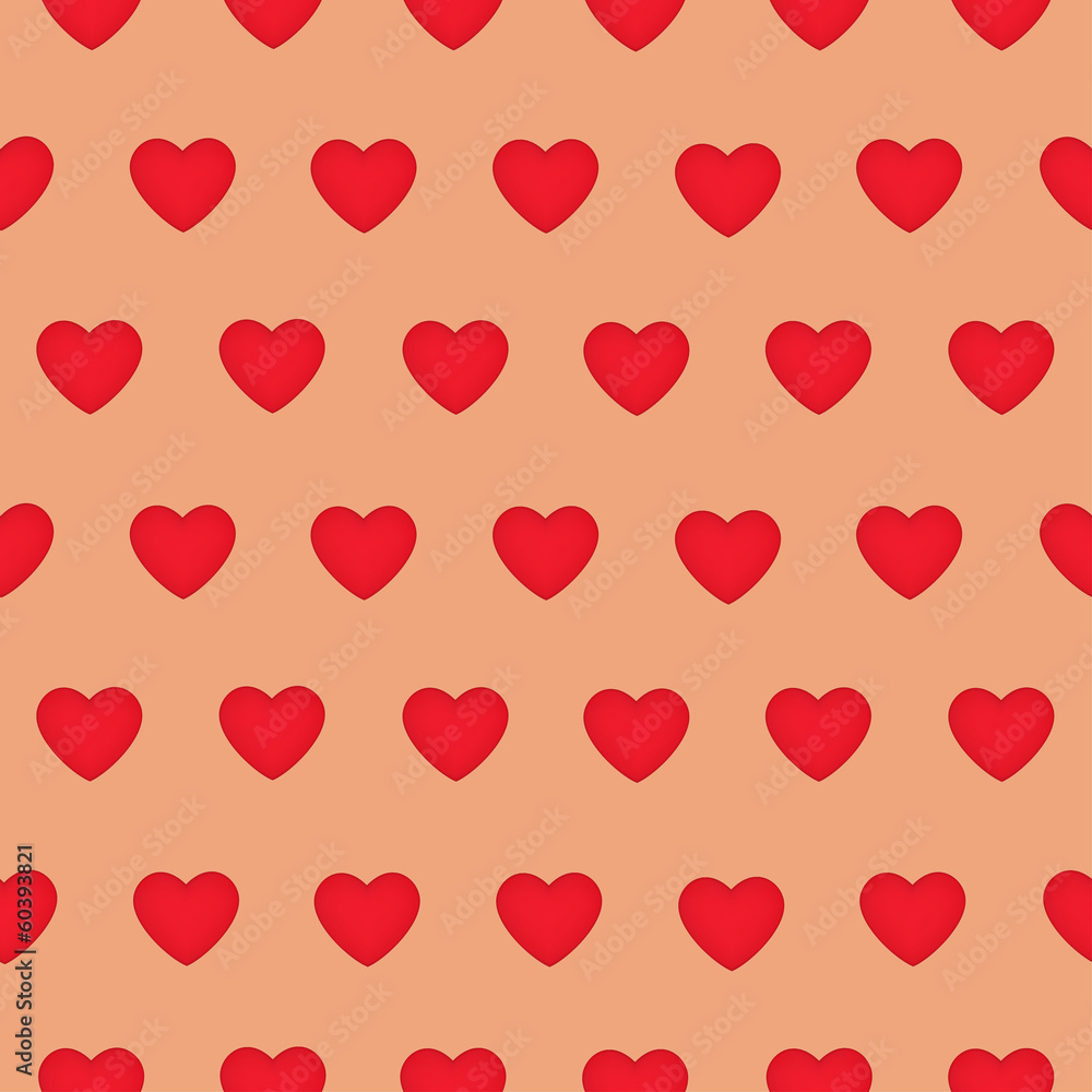 Seamless pattern with red hearts, vector illustration.
