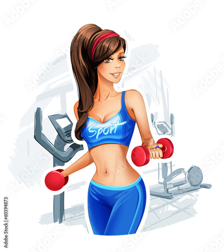 Pretty woman holding weights