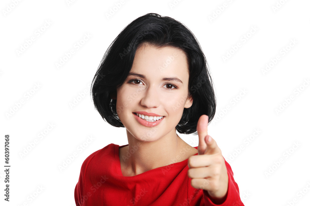 Young beautiful caucasian woman pointing on you Young beautiful caucasian woman pointing on you