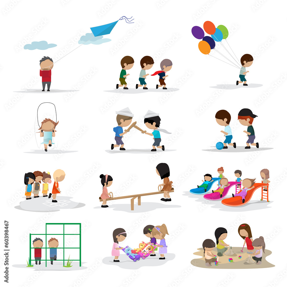 Fototapeta premium Children On The Playground - Isolated On White Background