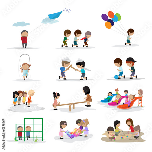 Children On The Playground - Isolated On White Background