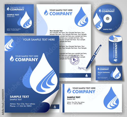 Business style, corporate identity template (blue, aqua, water)