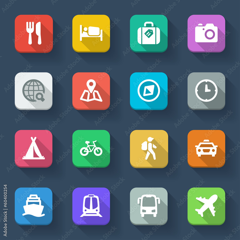 Travel flat icons. Colorful Travel flat icons. Colorful