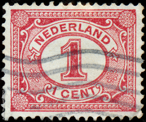 Obraz na płótnie NETHERLANDS - CIRCA 1898: Netherlands Stamp Numeral 1 Cent, circ w salonie
