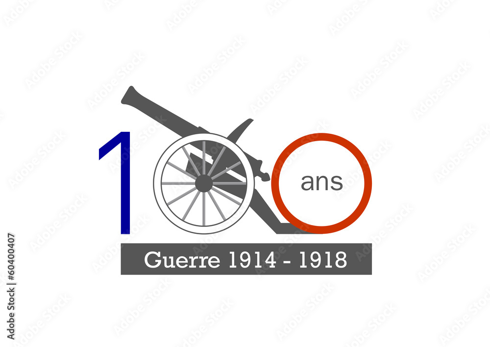 Logo 100 ans bleu blanc rouge - canon - guerre de 1914 - 1918 Logo 100 ans bleu blanc rouge - canon - guerre de 1914 - 1918