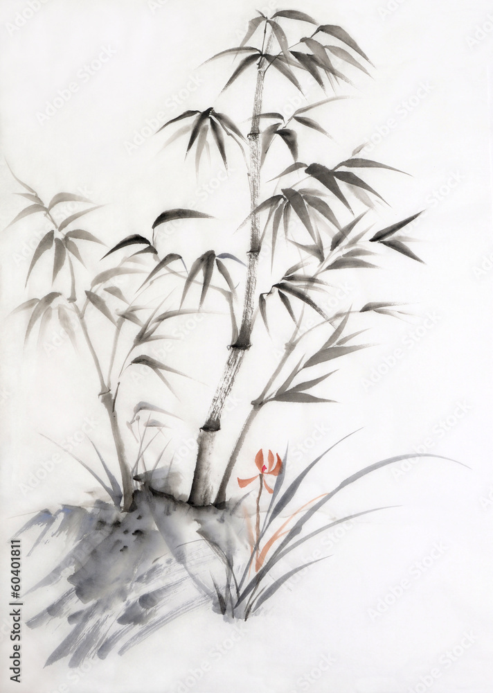 Naklejka premium Bamboo and orchid