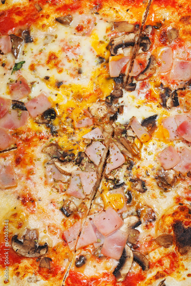 italian pizza with fungi and ham