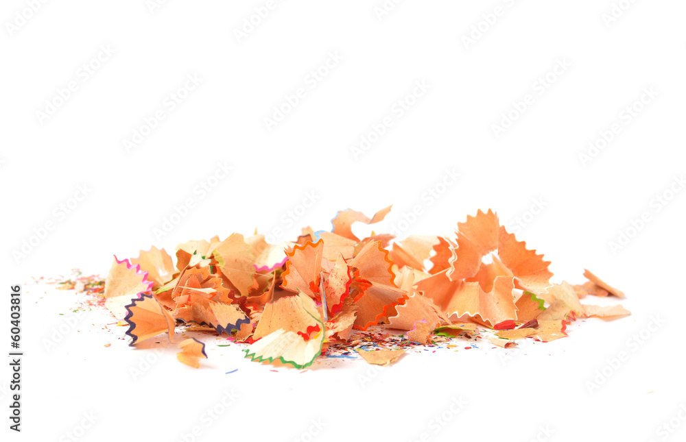 Colorful chips from pencils closeup Colorful chips from pencils closeup