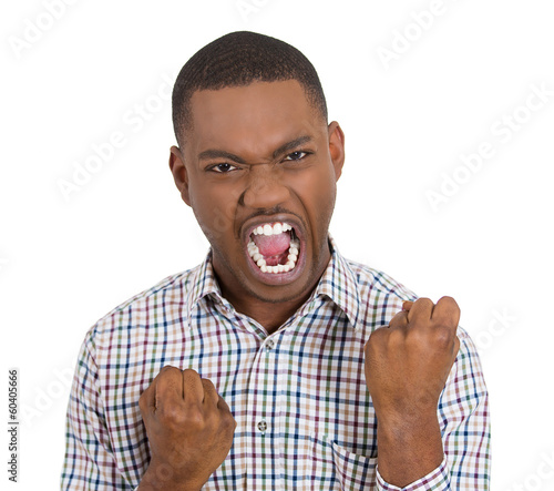 Angry, nervous, pissed of young man, worker, screaming