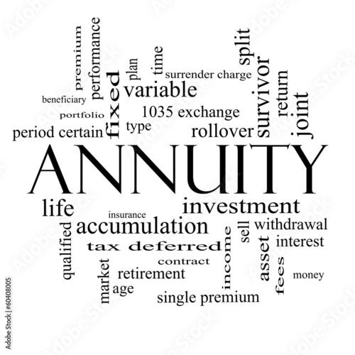 Annuity Word Cloud Concept in black and white photo