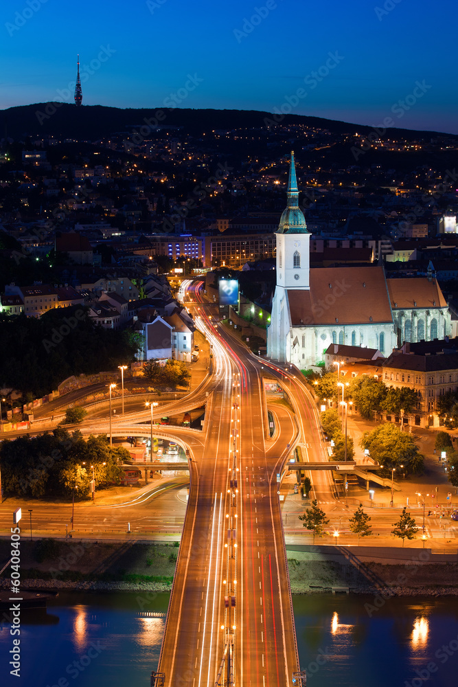 Obraz premium Night view on auto junction in Bratislava
