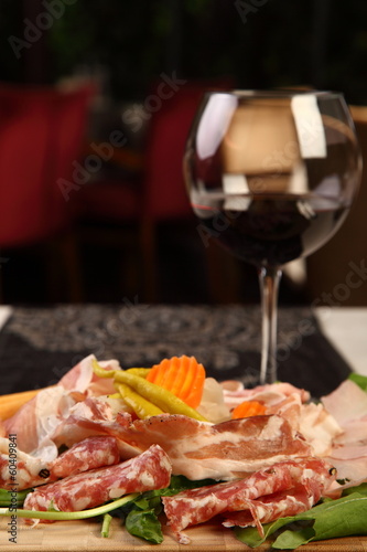 Mixed cold cuts with wine
