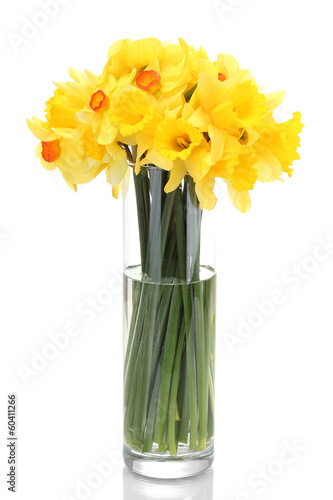 Fototapeta Naklejka Na Ścianę i Meble -  beautiful yellow daffodils in transparent vase isolated on