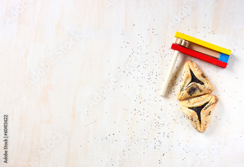 Hamantaschen cookies or hamans ears for Purim celebration  photo