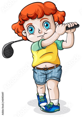 A Caucasian boy playing golf