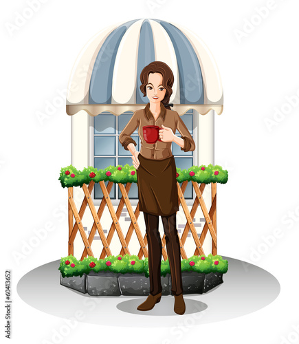 A girl in front of the coffeehouse