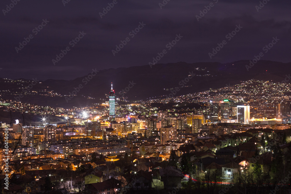 Sarajevo cityscape view at night Sarajevo cityscape view at night