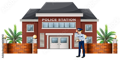 A policeman outside the police station