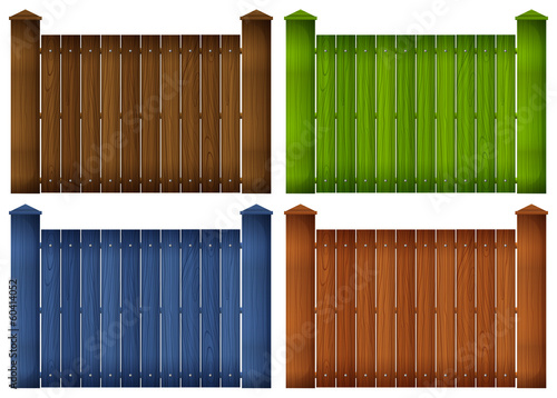 Four colorful wooden fences
