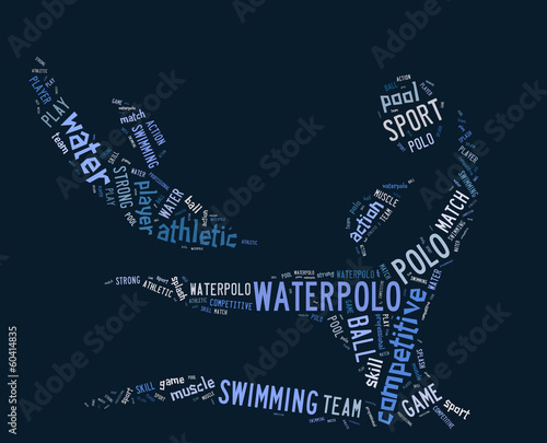 waterpolo word cloud with blue wordings