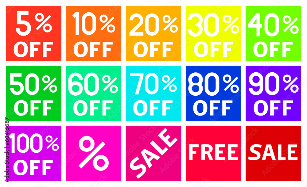 Square Discount Icons in Flat Design Square Discount Icons in Flat Design