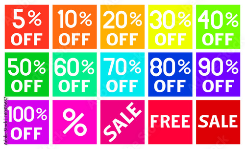 Square Discount Icons in Flat Design