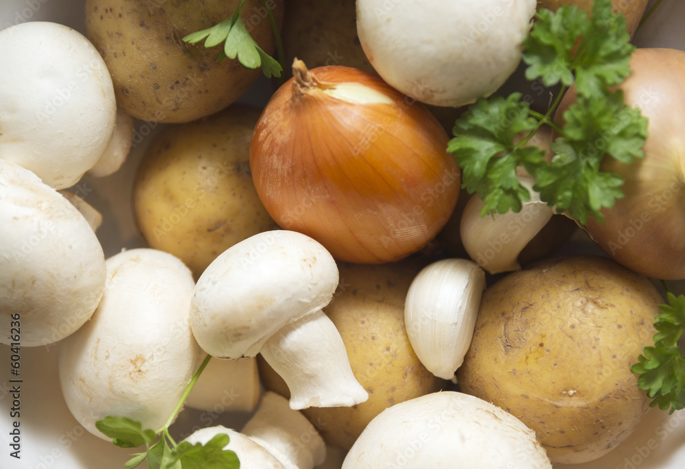 Vegetables for soup set of mushroom soup Vegetables for soup set of mushroom soup