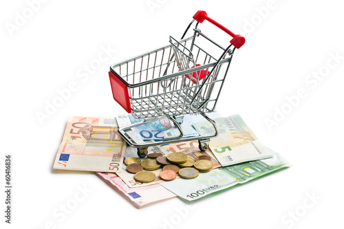 shopping cart on euro currency