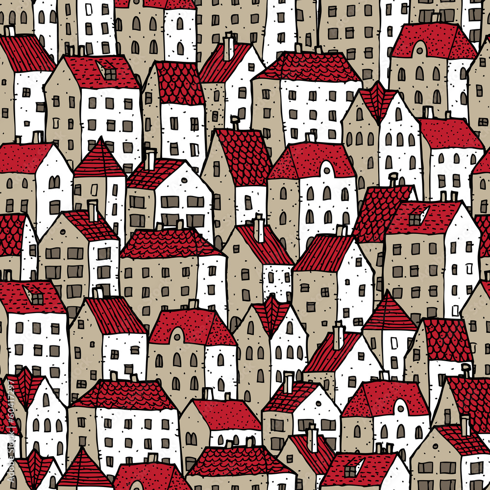 City seamless pattern in colours