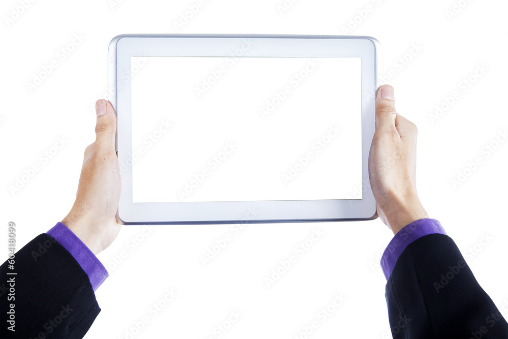 Man hands holding tablet pc Man hands holding tablet pc