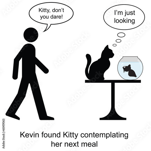 Kevin found Kitty contemplating lunch cartoon