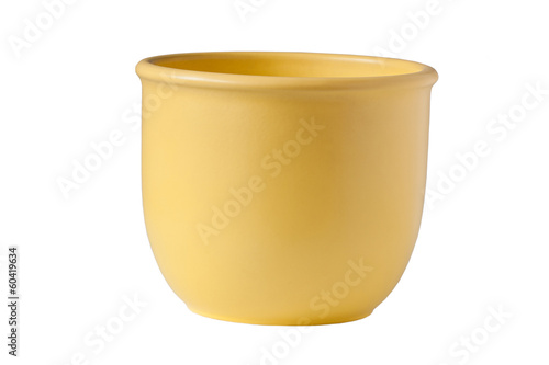 Yellow empty flower pot, isolated on white background