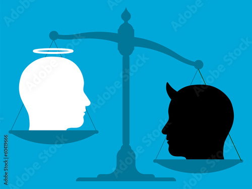Imbalanced scale with an angel and the devil