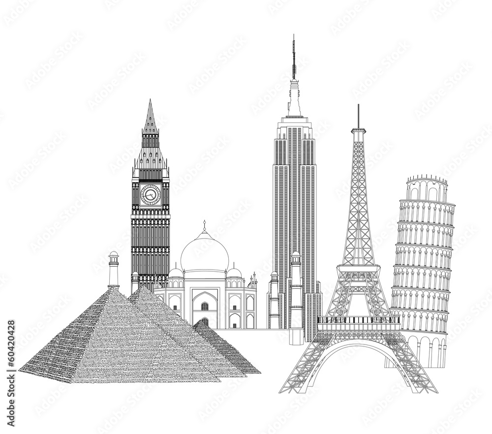 Several monuments over white background.