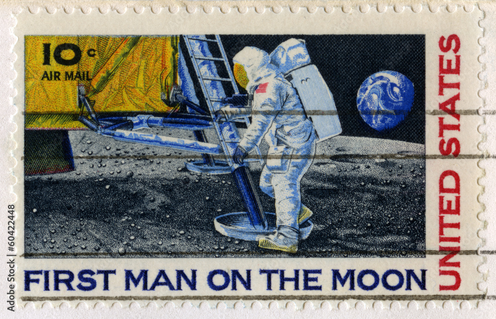 Fototapeta premium US Stamp Celebrating the First Man on the Moon