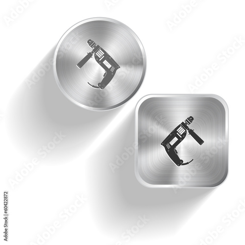 Electric drill. Vector set steel buttons