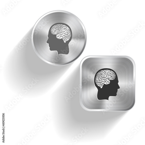 Human brain. Vector set steel buttons