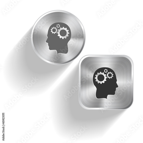 Human brain. Vector set steel buttons