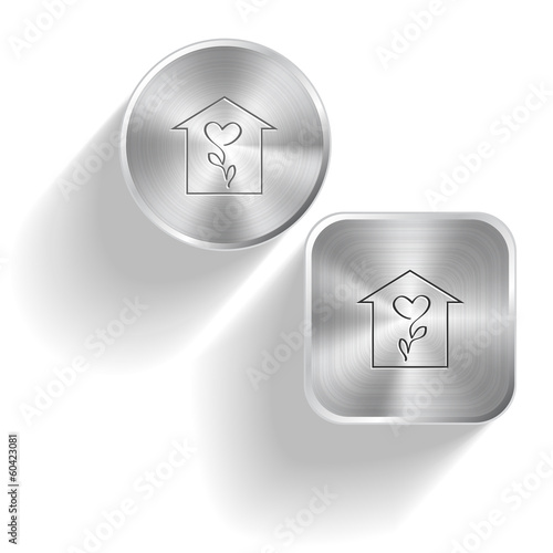 Flower shop. Vector set steel buttons