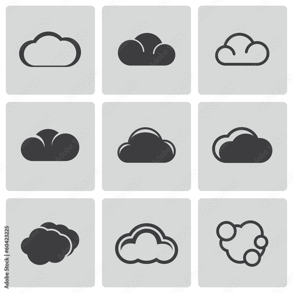 Vector black cloud icons set Vector black cloud icons set