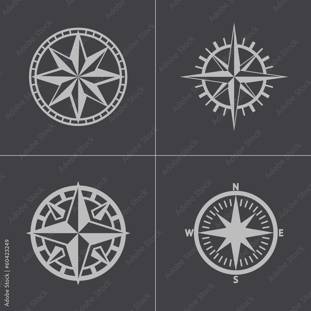 Vector black compass icons set Vector black compass icons set