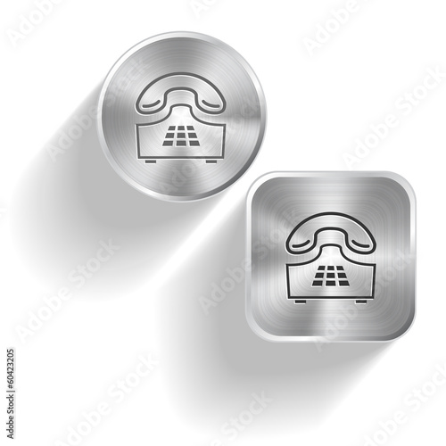 Push-button telephone. Vector set steel buttons
