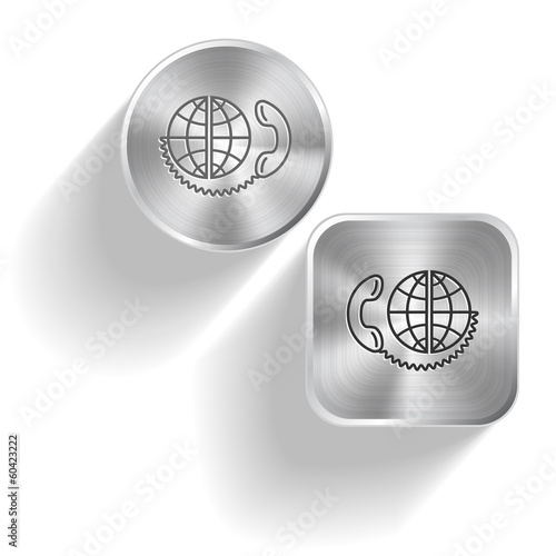 Global communication. Vector set steel buttons
