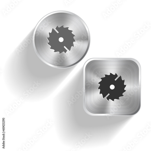 Circ saw. Vector set steel buttons