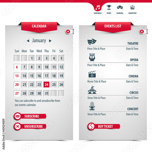 calendar and icons of the most popular events, eps10