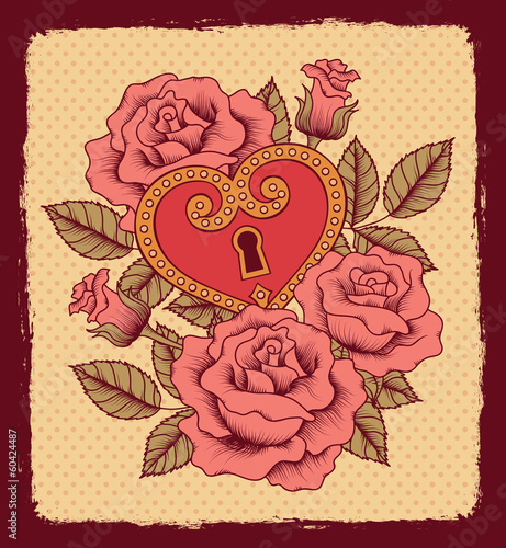 romantic pattern with roses and heart