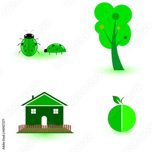 nature symbol and cute ladybug illustration